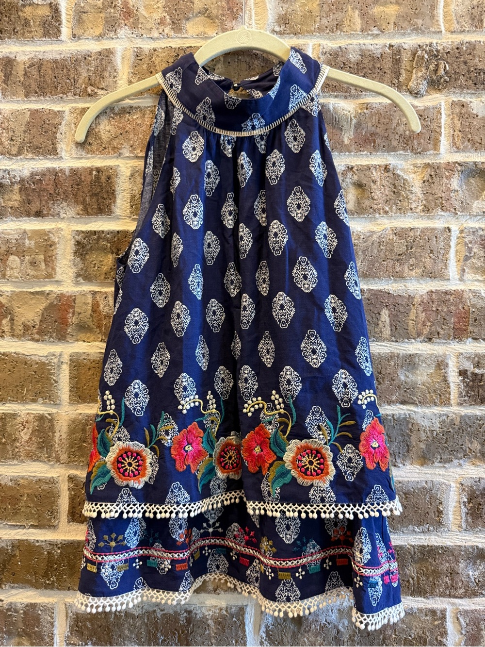 THML Navy Halter Top with Multicolor Floral Border